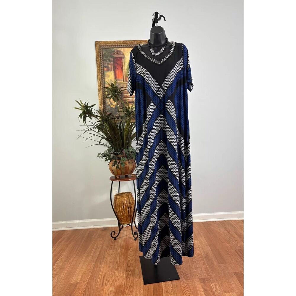 Catherines Maxi Dress Womens 0X 14/16W Striped Embellished V-Neck Short Sleeve